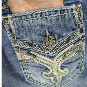 Rock Revival Lupe Jeans Womens 34 Blue Easy Straight Contrast Stitching Y2K READ